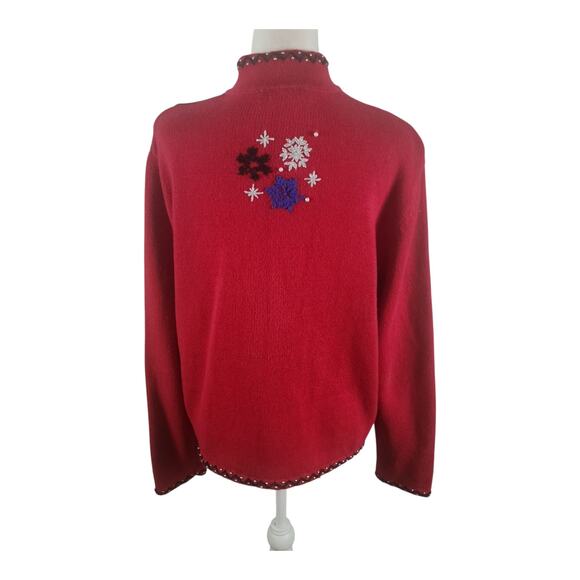 Vtg Christmas Erika Zip-Up Beaded Red Holiday Cardigan Sweater Women's Large - Picture 4 of 5